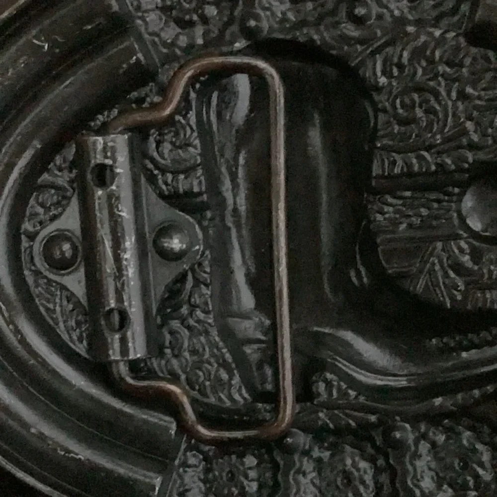 Cowboy Boot Belt Buckle, Antiqued Silver Tone Faux Turquoise, Western Style